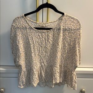 Altar'd State Tan Gold Ruffled Short Sleeve Blouse